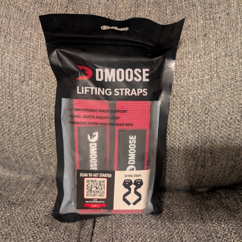 DMoose Lifting Straps (Pair) Wrist Support Straps for Weightlifting Red